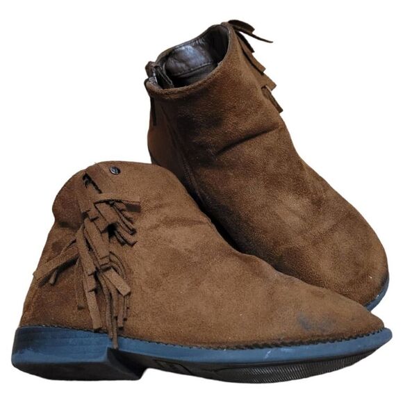 Girls Boots Tahari Milla Slope Chestnut Suede Fringe Ankle Boots Size 1 - Picture 1 of 6